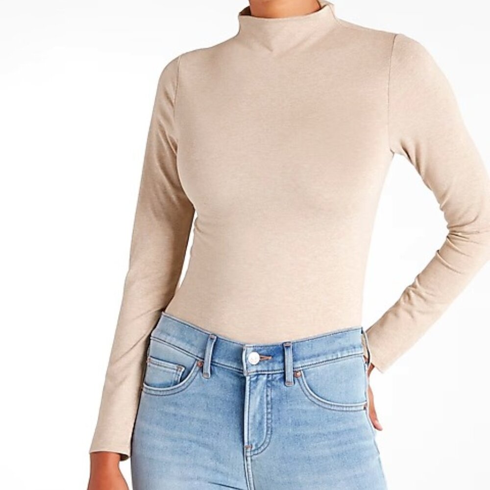 Express Body Contour Mock Neck Turtleneck Top Mauve/Pink XS